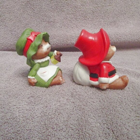Vintage SET OF 2 Homco CHRISTMAS BEAR Figurines BISQUE Porcelain SANTA Couple - Picture 6 of 11
